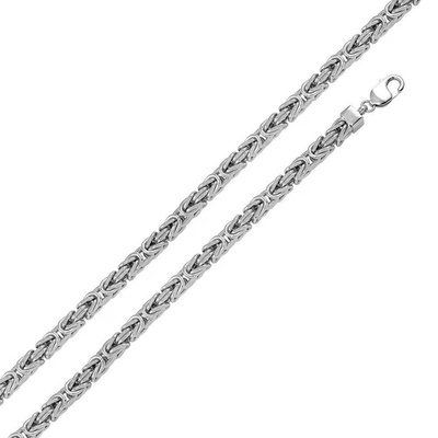 Sterling Silver Rhodium Plated Hollow Byzantine Chain