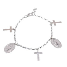 Load image into Gallery viewer, Sterling Silver High Polish Guadalupe and Cross Adjustable Bracelet