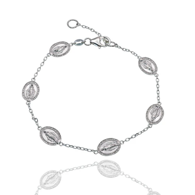 Sterling Silver High Polished Our Lady Of Guadalupe Charms Miraculous Medal Adjustable Bracelet