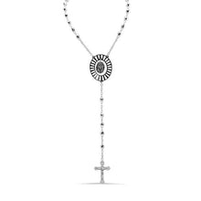 Load image into Gallery viewer, Sterling Silver High Polished Diamond Cut Beads Virgin Mary Cross Rosary Necklace