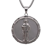 Sterling Silver High Polish Anti Tarnish Round Saint Jude Pendant-23mm