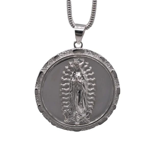 Sterling Silver High Polish Anti Tarnish Round Our Lady of Guadalupe Pendant-23.1mm