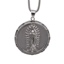 Load image into Gallery viewer, Sterling Silver High Polish Anti Tarnish Round Our Lady of Guadalupe Pendant-23.1mm