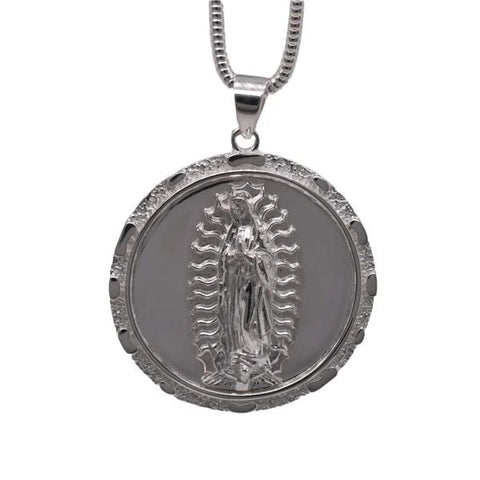 Sterling Silver High Polish Anti Tarnish Round Our Lady of Guadalupe Pendant