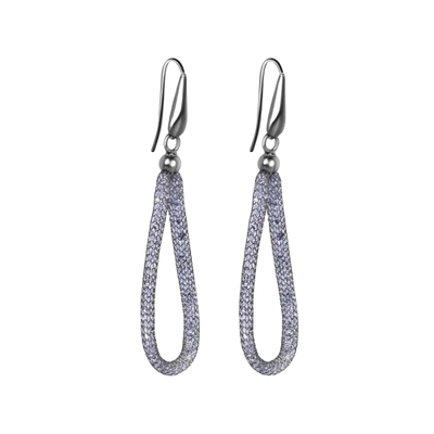 Sterling Silver Rhodium Plated Mesh Crystals Dangling Net Earrings