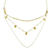 Load image into Gallery viewer, Sterling Silver Gold Plated Multi Chain Dangling Hearts Necklace