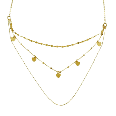 Sterling Silver Gold Plated Multi Chain Dangling Hearts Necklace
