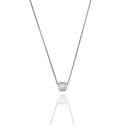 Sterling Silver Rhodium Plated Four Leaf Clover On Adjustable Box Chain Necklace