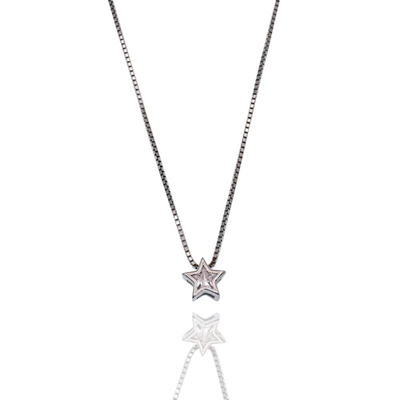 Sterling Silver Rhodium Plated Star On Adjustable Box Chain Necklace