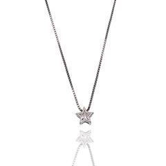 Sterling Silver Rhodium Plated Star On Adjustable Box Chain Necklace