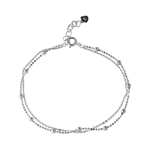 Sterling Silver Rhodium Plated Double Strand DC Bead Chain Bracelet