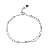 Sterling Silver Rhodium Plated Double Strand DC Bead Chain Bracelet