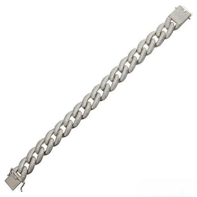 Sterling Silver Rhodium Plated CZ Encrusted Miami Cuban Link Hip Hop Bracelet Width-16mm