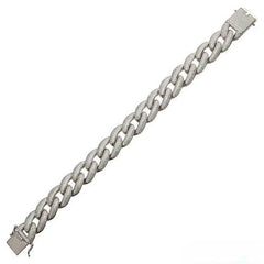 Sterling Silver Rhodium Plated CZ Encrusted Miami Cuban Link Hip Hop Bracelet Width-16mm
