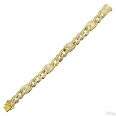 Sterling Silver Gold Plated CZ Encrusted Figaro Mariner Hip Hop Bracelet Width-14.5mm