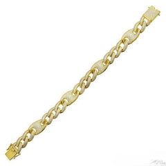 Sterling Silver Gold Plated CZ Encrusted Figaro Mariner Hip Hop Bracelet Width-14.5mm