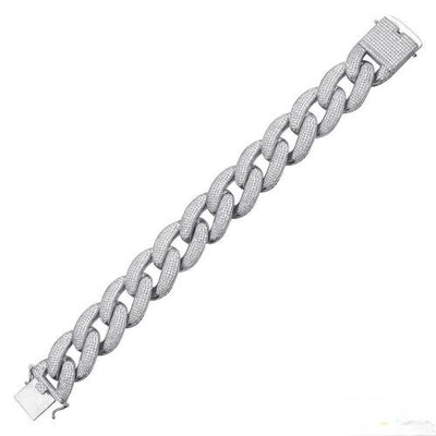 Sterling Silver Rhodium Plated CZ Encrusted Miami Cuban Link Hip Hop Bracelet Width-20.3mm