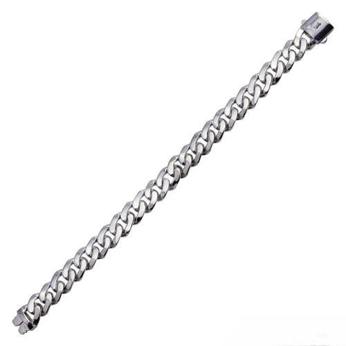 Sterling Silver Rhodium Plated Miami Cuban Hollow Link Hip Hop Bracelet Width-11.2mm