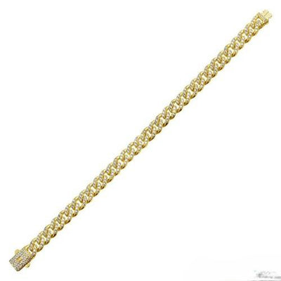 Sterling Silver Gold Plated CZ Encrusted Miami Cuban Link Hip Hop Bracelet Width-9.5mm