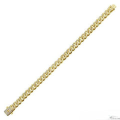 Sterling Silver Gold Plated CZ Encrusted Miami Cuban Link Hip Hop Bracelet Width-9.5mm