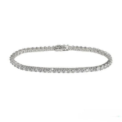 Sterling Silver Rhodium Plated Round CZ Tennis Bracelet Width-4mm