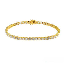 Load image into Gallery viewer, Sterling Silver Gold Plated Round Tennis CZ Hip Hop Bracelet Width-5mm