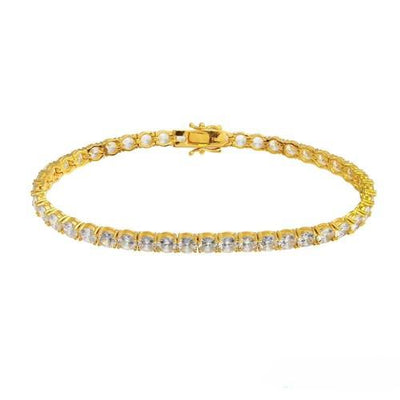 Sterling Silver Gold Plated Round Tennis CZ Hip Hop Bracelet Width-5mm