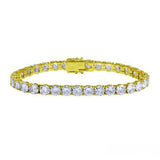 Sterling Silver Gold Plated Round CZ Tennis Hip Hop Bracelet Width-6mm