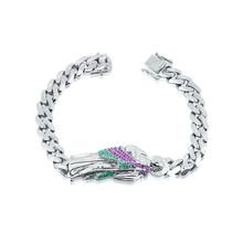 Load image into Gallery viewer, Sterling Silver Rhodium Plated St. Jude Red And Green CZ Cuban Bracelet