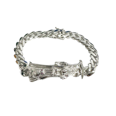 Sterling Silver Rhodium Plated Santa Muerte Angel of Death 14mm Cuban Bracelet