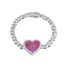 Load image into Gallery viewer, Sterling Silver 6.4MM Heart Baguette Pink and Round Clear CZ Studded Bracelet-Length 7&quot;