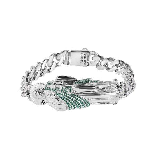 Sterling Silver St Jude Clear CZ Studded Cuban Bracelet