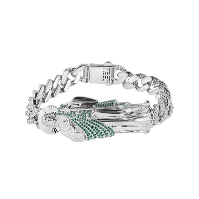 Sterling Silver St Jude Clear CZ Studded Cuban Bracelet
