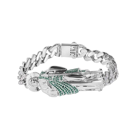 Sterling Silver St Jude Clear CZ Studded Cuban Bracelet