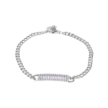 Load image into Gallery viewer, Sterling Silver Rhodium Plated Curb Baguette Clear CZ Adjustable Bracelet