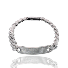 Load image into Gallery viewer, Sterling Silver Rhodium Plated Iced Out Cuban Link ID Bracelet