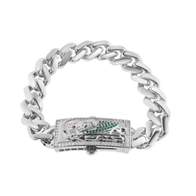 Load image into Gallery viewer, Sterling Silver Rhodium Plated Rectangle St Jude Cuban Clear CZ Bracelet