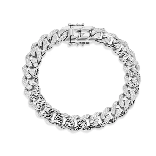 Sterling Silver Rhodium Plated Light Weight Diamond Cut Miami Cuban Hollow Bracelet