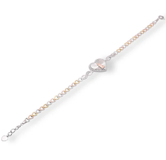 Sterling Silver Three Tone Plated Diamond Cut Heart Guadalupe Clear CZ Adjustable Bracelet