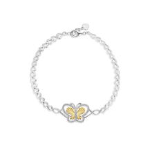 Load image into Gallery viewer, Sterling Silver Two Tone Plated Diamond Cut Butterfly Clear CZ Adjustable Bracelet