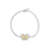 Sterling Silver Two Tone Plated Diamond Cut Butterfly Clear CZ Adjustable Bracelet