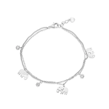 Load image into Gallery viewer, Sterling Silver Rhodium Plated Elephant And Clear CZ Charms Adjustable Bracelet