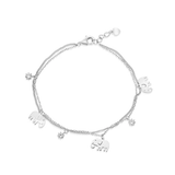 Sterling Silver Rhodium Plated Elephant And Clear CZ Charms Adjustable Bracelet