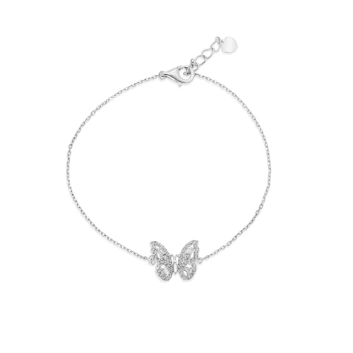 Sterling Silver Rhodium Plated Butterfly Baguette Clear CZ Adjustable Bracelet