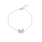 Sterling Silver Rhodium Plated Butterfly Baguette Clear CZ Adjustable Bracelet