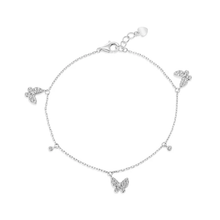 Load image into Gallery viewer, Sterling Silver Rhodium Plated Butterfly And Round Charms Clear CZ Adjustable Bracelet