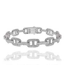 Load image into Gallery viewer, Sterling Silver Rhodium Plated Iced Out Mariner Link ID Baguette Clear CZ Bracelet