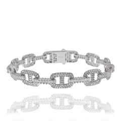 Sterling Silver Rhodium Plated Iced Out Mariner Link ID Baguette Clear CZ Bracelet
