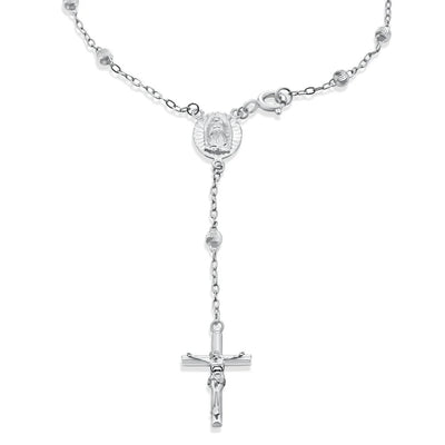 Sterling Silver Rhodium Plated Diamond Cut Rosary Bracelet