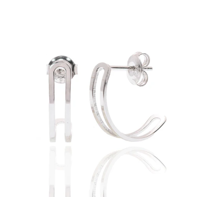 Sterling Silver Rhodium Plated Dual Band Stud Earring